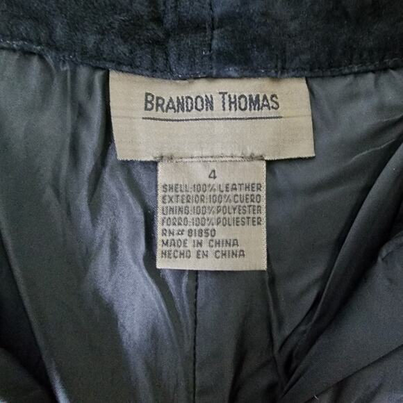 Vintage Brandon Thomas Black Suede 100% Leather Straight Leg High Rise Pants, 4 - Picture 10 of 11